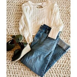 Free People Jasmine Tea Time Lace Crop Top Ivory Open Back Sz M